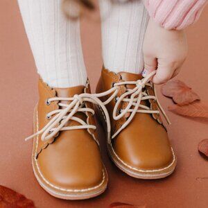 L'Amour Brown Leather Georgie Scalloped Lace Up Boot 13